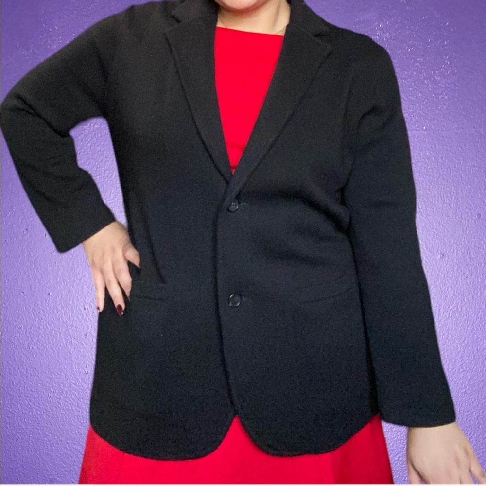 Black 100% merino wool oversized J Crew blazer.